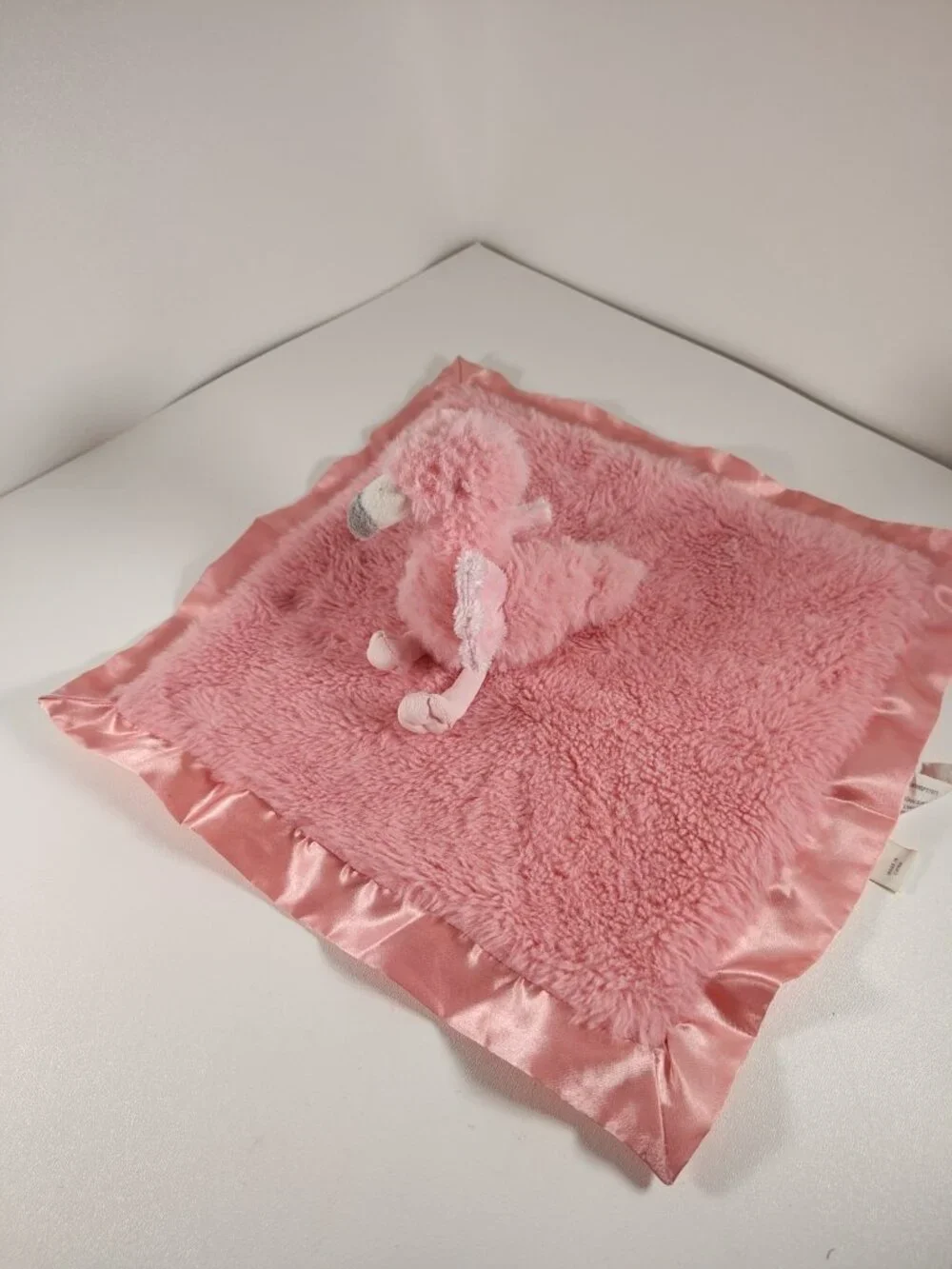 Cloud Island Pink Flamingo Security Blanket Lovey Satin Trim Plush Baby Toy Soft
